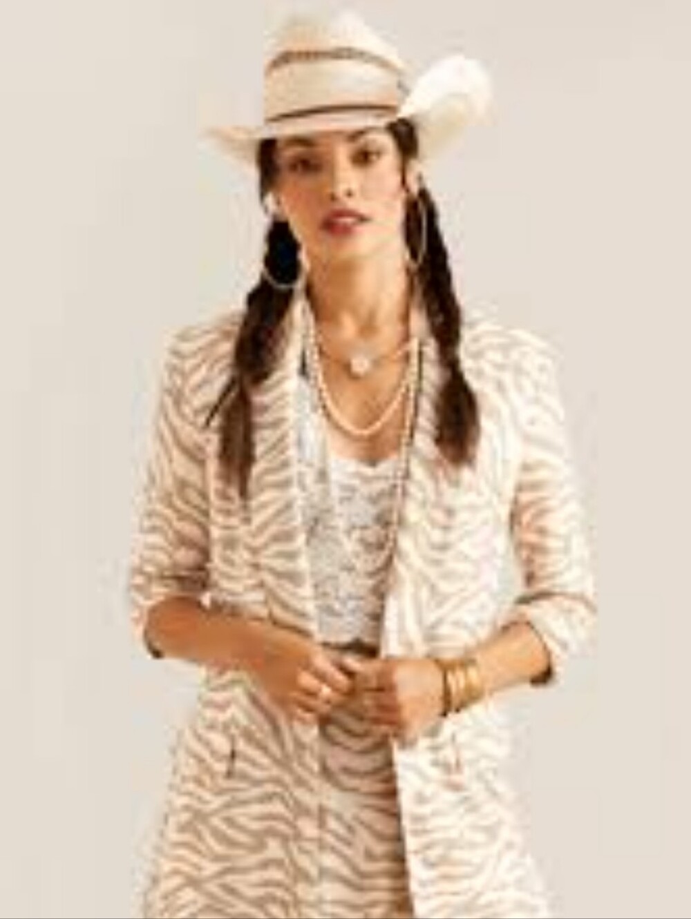 Ariat Cream and Taupe Safari Zebra-Print Blazer_XS